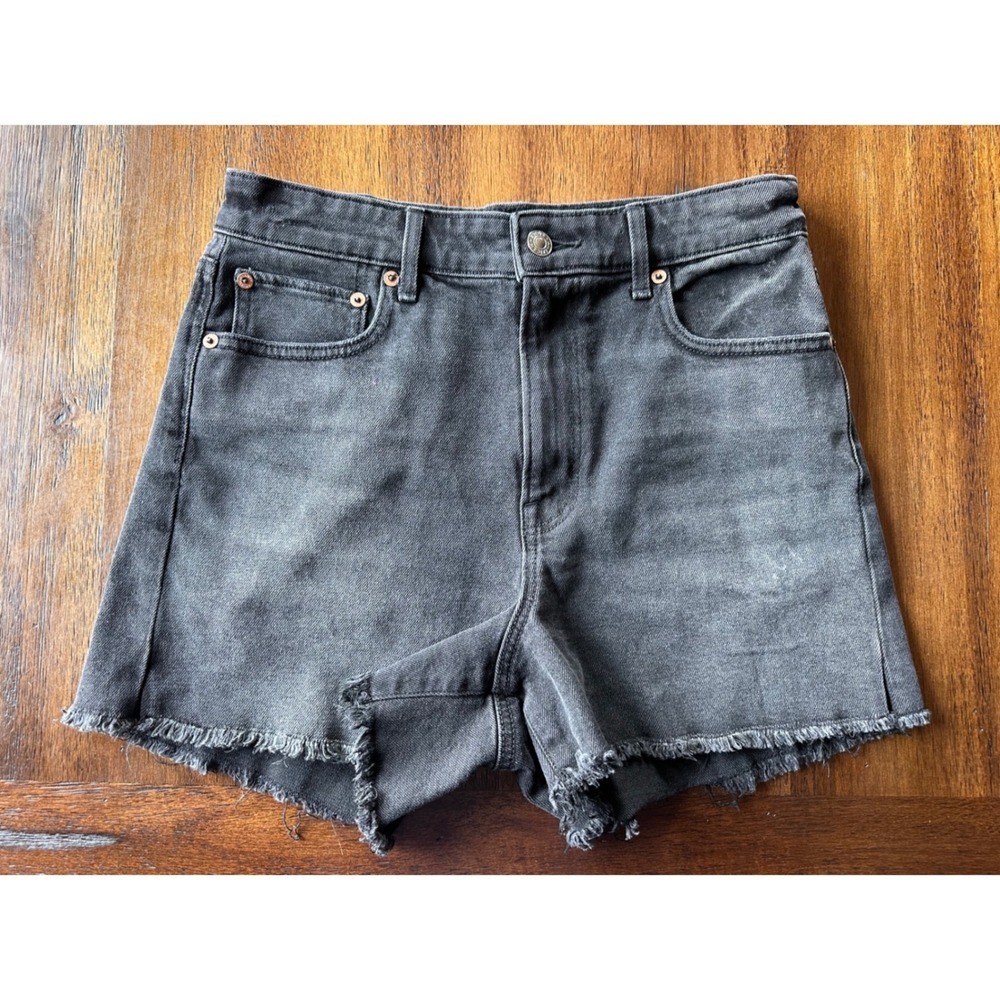 American Eagle 90s Boyfriend Shorts Highest Rise Washed Black Denim Size 4